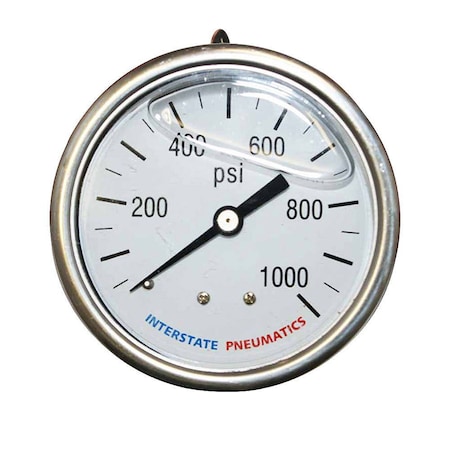 Interstate Pneumatics Oil Filled Pressure Gauge 1000 PSI 2-1/2 Inch Dial 1/4 Inch NPT Rear Mount G7122-1000